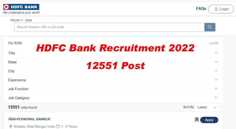 HDFC Bank Recruitment 2022 , Apply Online for 12552 Bharti HDFC Ojas
